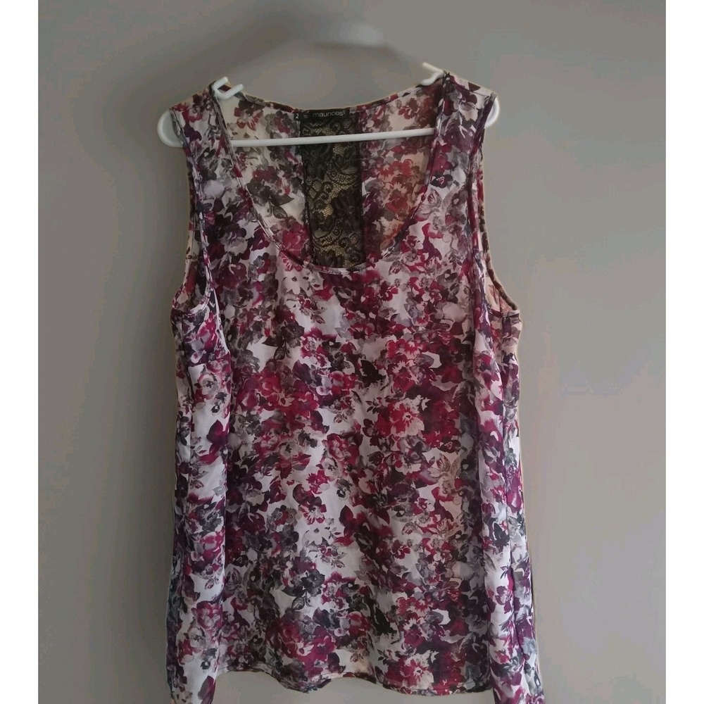 Maurices 2X Womens Lace Back Tunic Tank Sz 2 Black White Red Office Career